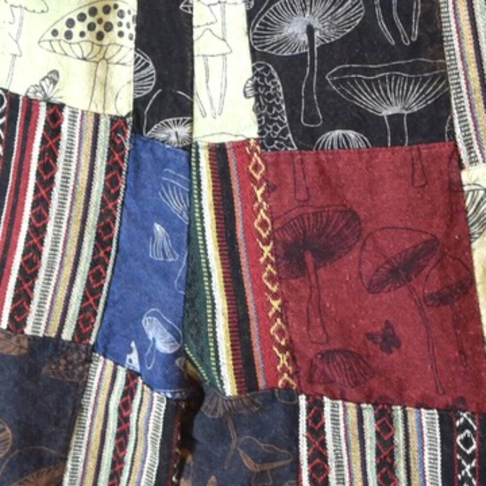 Patchwork Mushroom Overalls Hippie Boho Festival Cottagecore Granola Fairycore - Picture 5 of 8